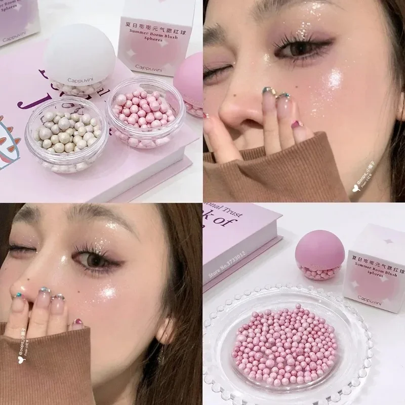 Perlrosa Text marker erröten Puder ball aufhellen des Gesicht Körper Wange Puder Rouge Rouge natürliche 3D Schimmer Make-up Kosmetik