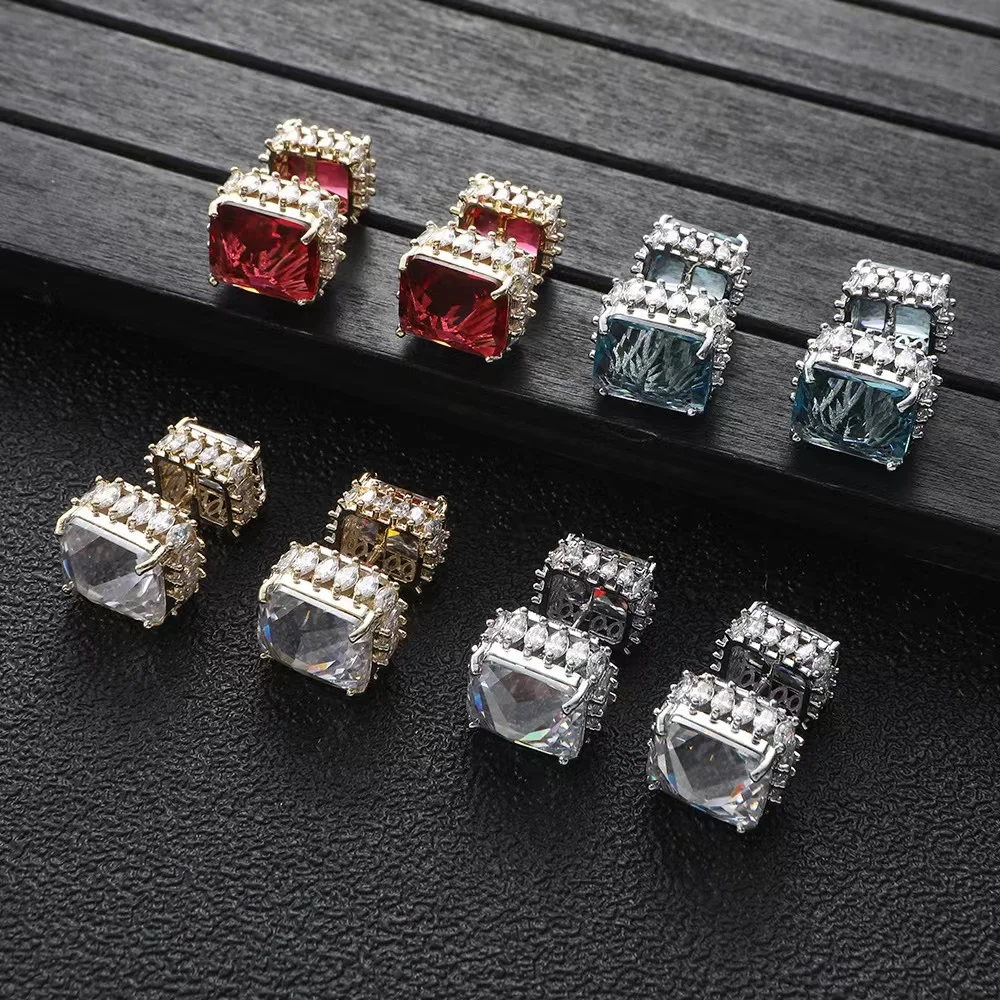 EYER Luxury Fashion Geometric Micro Cubic Zirconia Pave Women Wedding Bridal Party Engagement Stud Earrings Jewelry Party Gift