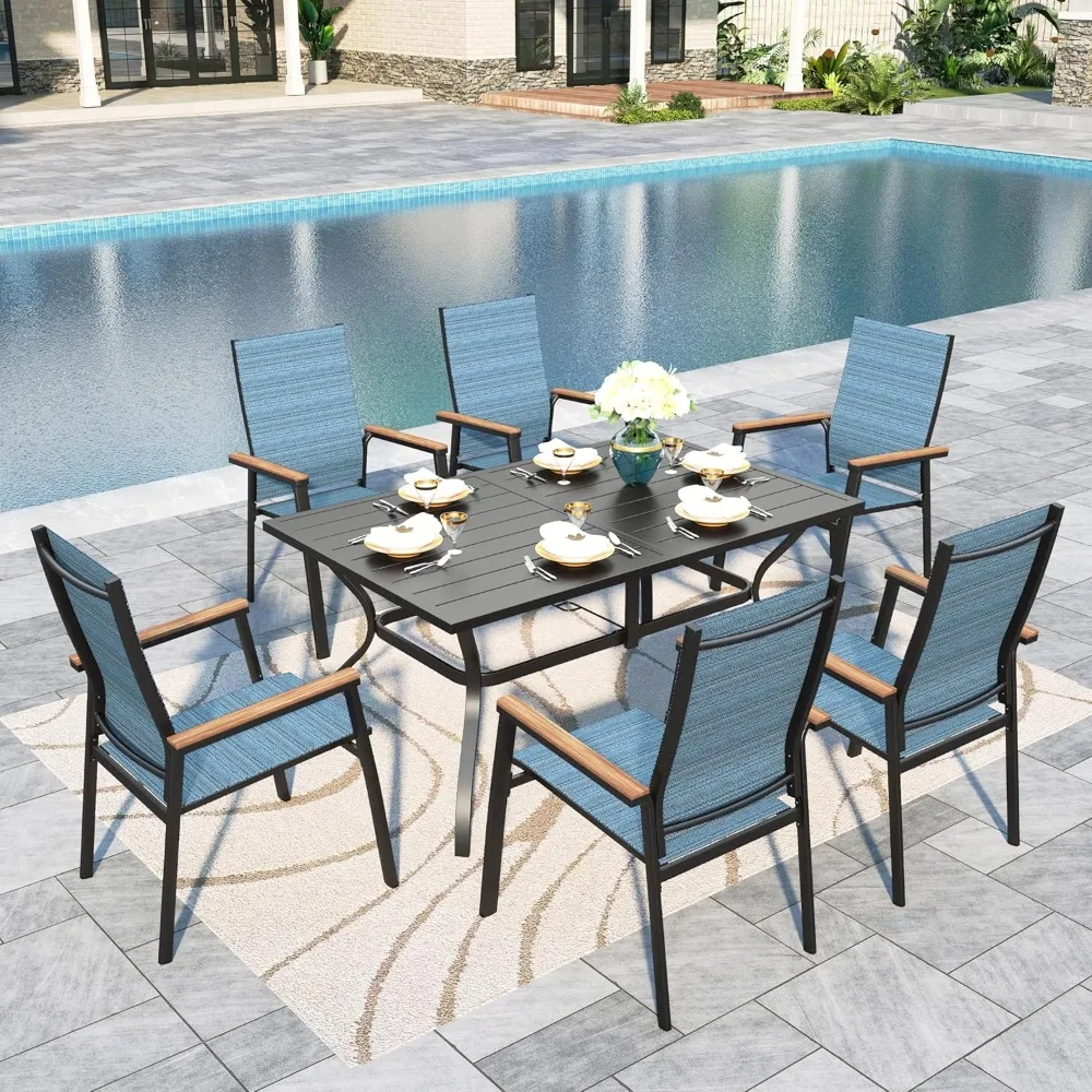 

Patio Table and Chairs Set 7 Pieces, 6 Aluminium Patio Dining Chairs with 60" x 38" Metal Dining Table, Stackable, Customized