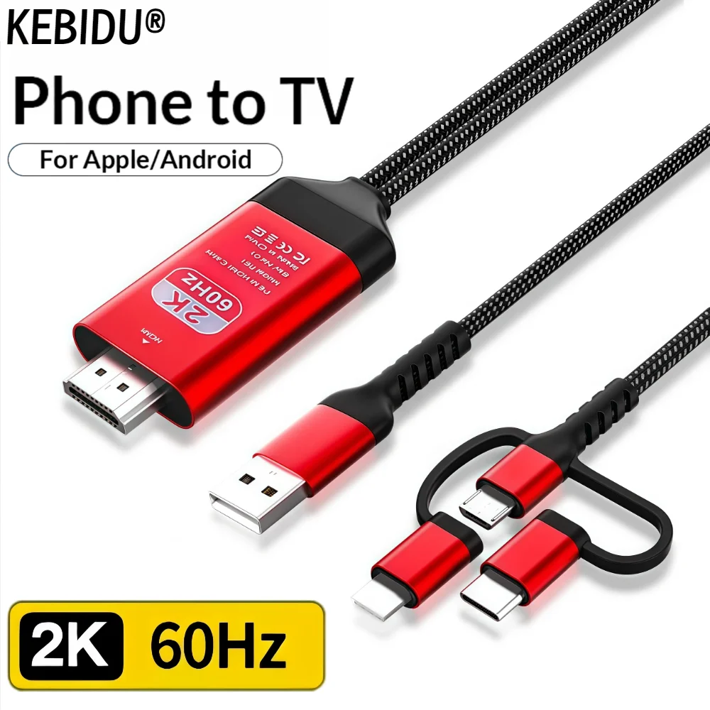 كابل محول 3 in1 Micro USB من النوع C إلى HDMI لهاتف IPhone X 6 7 8 IPad Samsung S8 S9 IOS Android Phone إلى TV HDTV