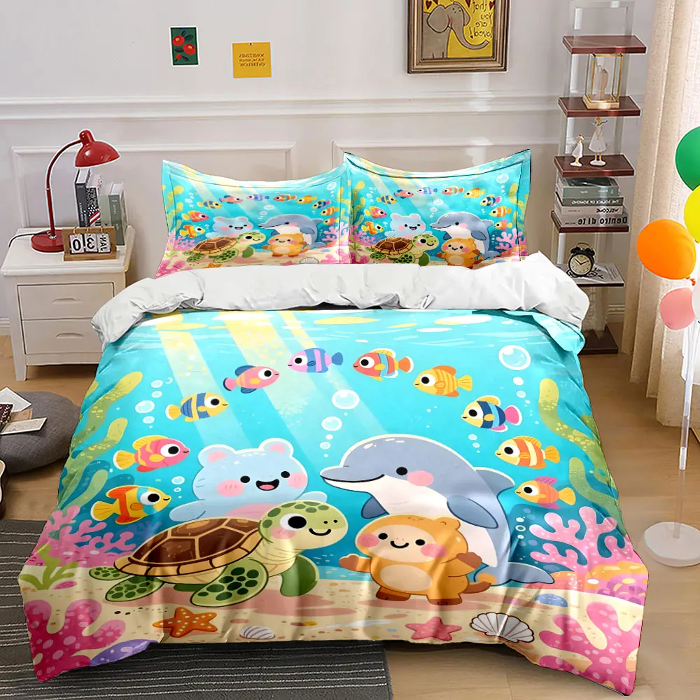 

Underwater Animal Friends Gathering Print Bedding Set 1 Duvet Cover 2 Pillowcases for Adult and Children Luxury Gift Full Size