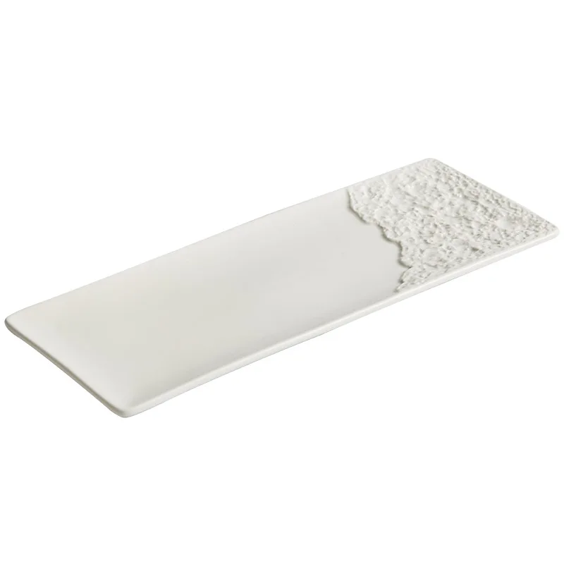 

Rock pattern ceramic rectangular white plate flat plate high-end artistic conception cuisine hotel tableware