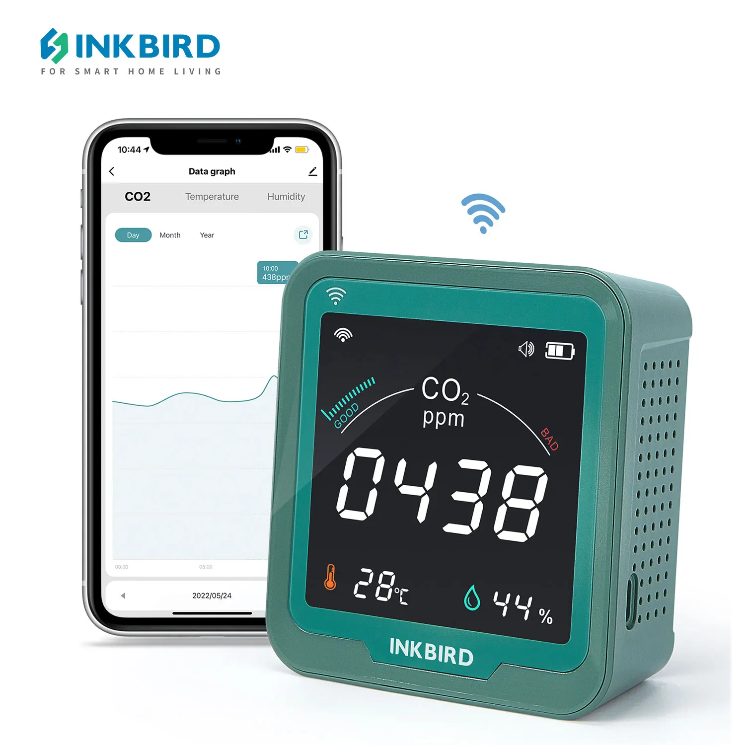 inkbird detector de dioxido de carbono sem fio monitor de qualidade do ar funcao de temperatura e umidade detector de co2 ink co2w em 1 01