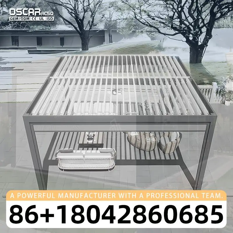 12X16 Outdoor Louvered Bioclimatic Sliding Glass Pergola for Garden Patio Use pergola
