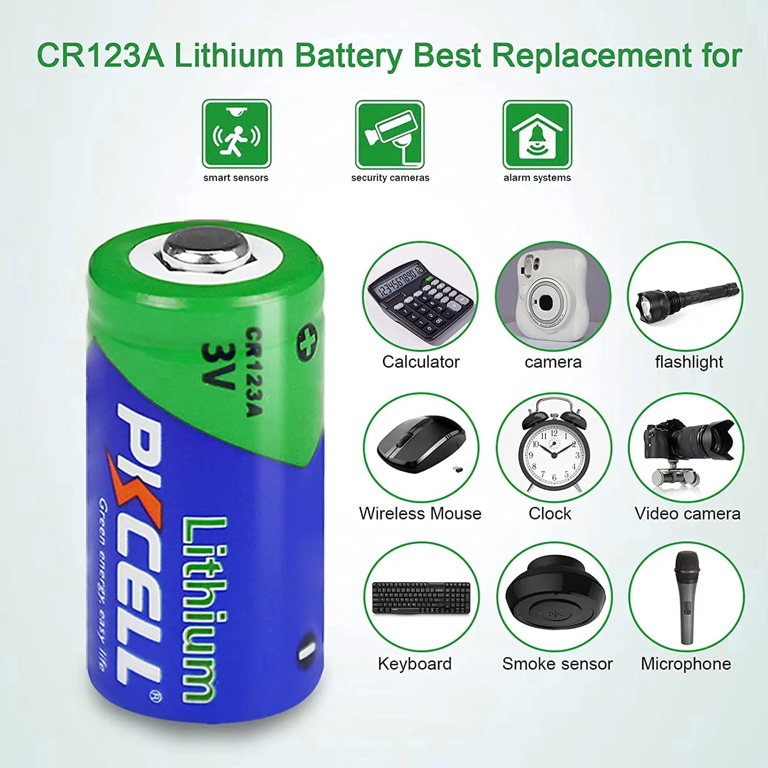 50PC PKCELL CR123A 2/3a CR17335, CR17345 3v Lithium battery  camera,Wireless Door, Alarm, smoke detector, Gas meterBatteries