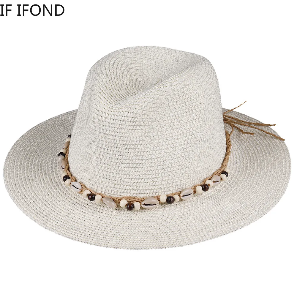 54-58-60CM Women Summer Straw Hat With Natural Shell Conch Outdoor Holiday Parent-Child Hat Panama Beach Sun Hat Dropshipping