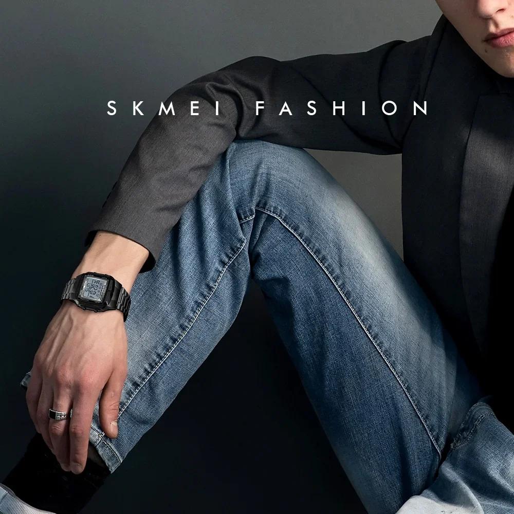 SKMEI 1381 Large Dial Glass Mirror Clock Fashion Outdoor Relogio Masculino Sports Watch Men Digital Alarm Clock Countdown Watch