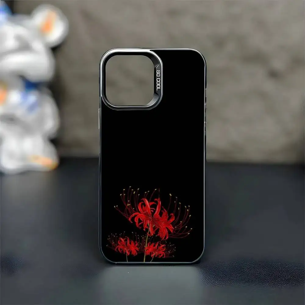 حافظة هاتف ريد سبايدر ليلي فلاور أوف هيل لهاتف آيفون 17,16,15,14,13,12,11 Plus، Pro Max غطاء أسود غير لامع مقاوم للصدمات