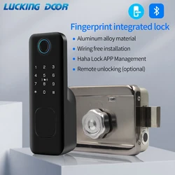 Eletrônico Inteligente Digital Door Lock, Bluetooth, Reconhecimento de Impressões Digitais, No-Drill, HAHA Lock, Código App, Metal Key, IC Card Unlock