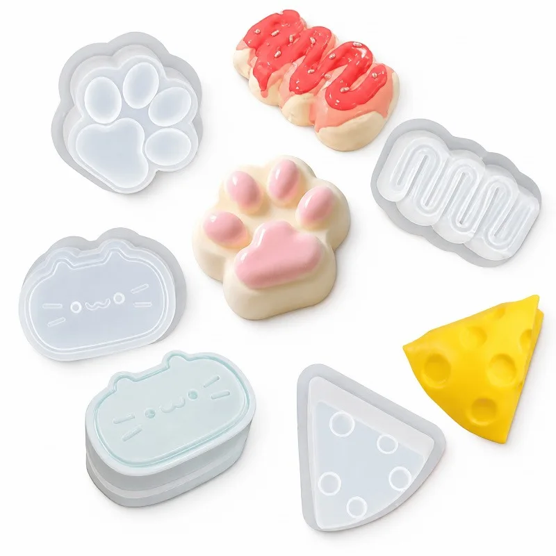 4PCS Silicone Resin Mold,Contains Cat Claws,Patterns Such as Kittens and Cheese,You Can Make Your Own Soft Cat Paws At Home view 2