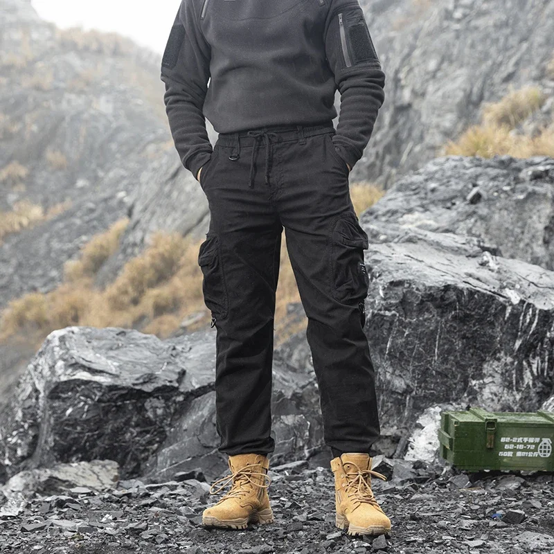 Men Fashion Casual Sports Pockets Cargo Pants Overalls Safari Style Trousers Elastic Waist Pure Cotton Casual Work Pants 8555 view 4