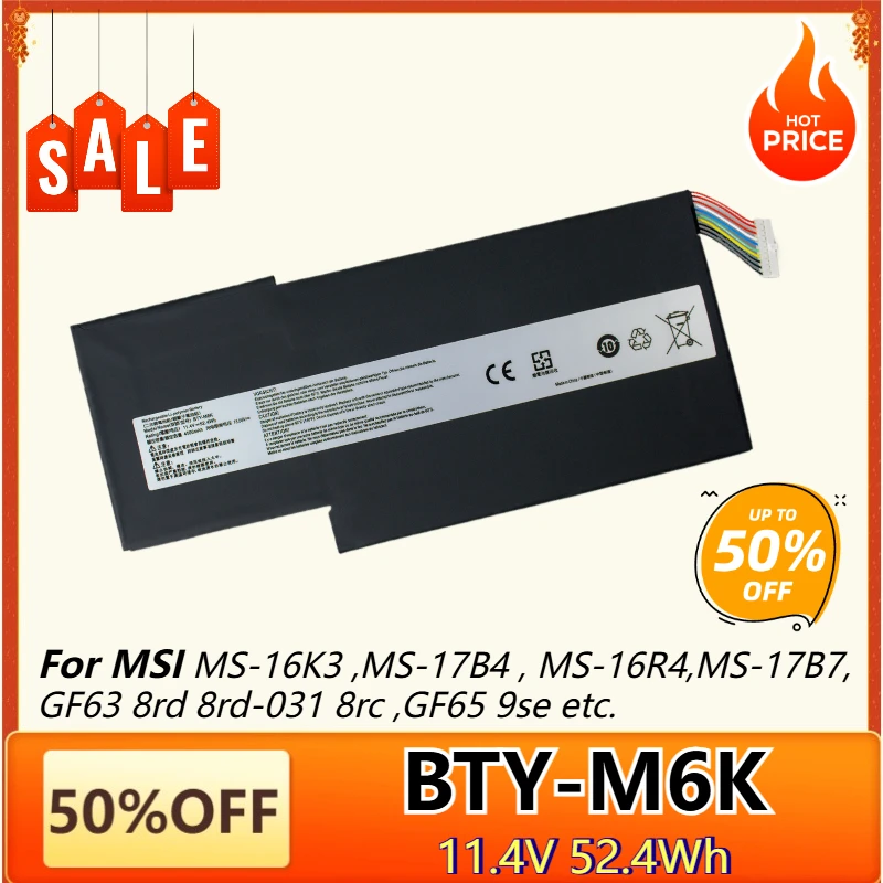 

BTY-M6K Laptop Battery for MSI MS-16R1/R3 GF63 8RC 8RD 9SC 9SCXR GF65 THIN 10SDR GF75 GS63VR GS73VR 7RG Stealth Pro WP65 MS-17F4