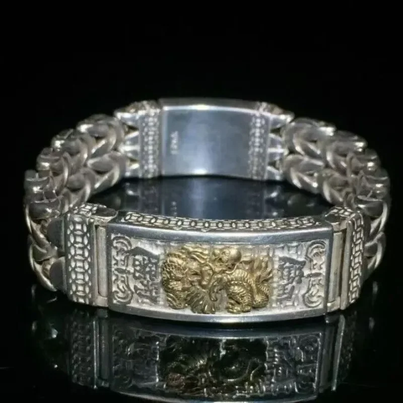 Chinese  Old Tibetan Silver Carving Dragon Statue Bracelet Decoration Fashion Jewelry Gift Collection