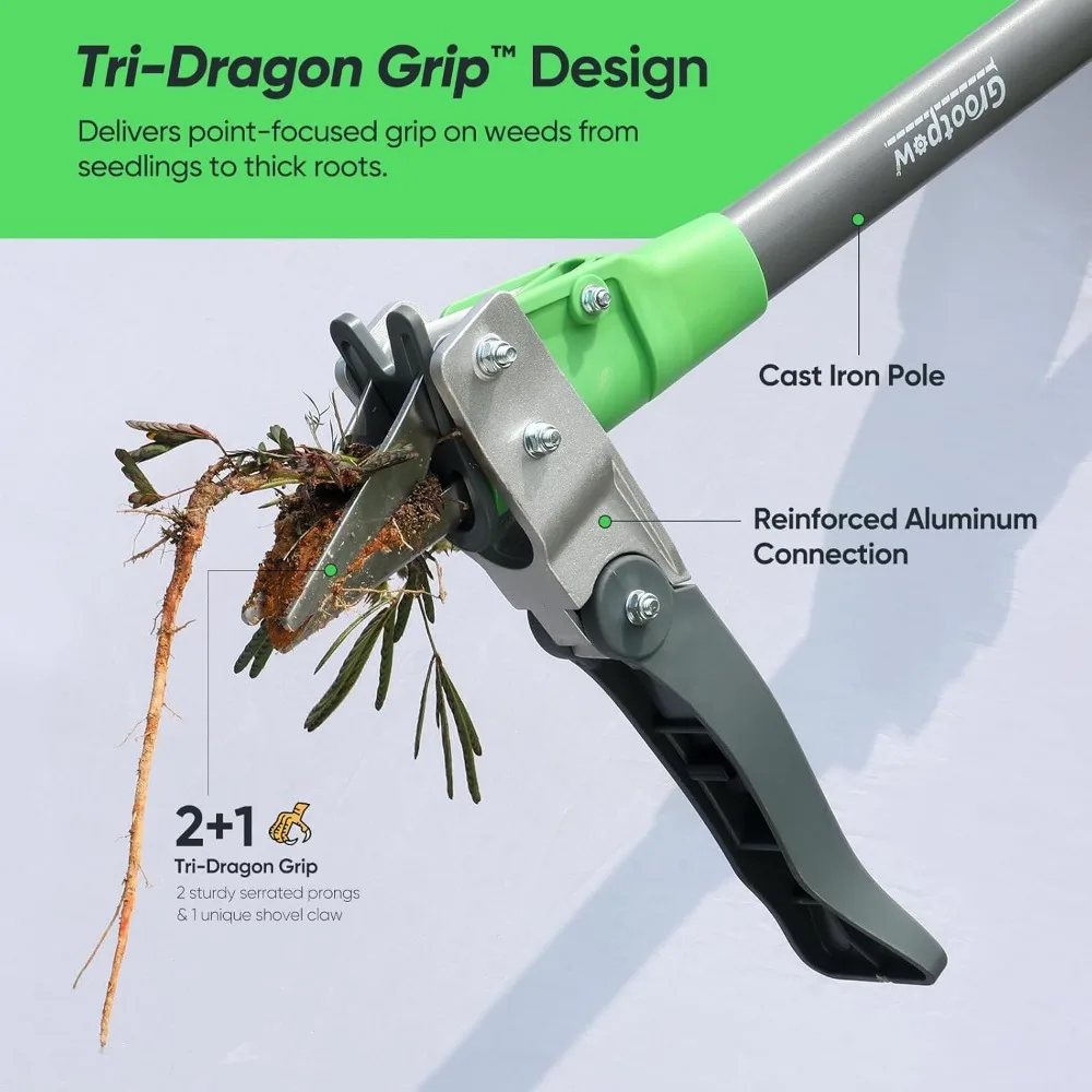 Heavy Duty Weed Puller Tool with 40&quot; Handle, 3 Claws &amp; Foot Pedal, Remove Weeds Without Bending or Kneeling