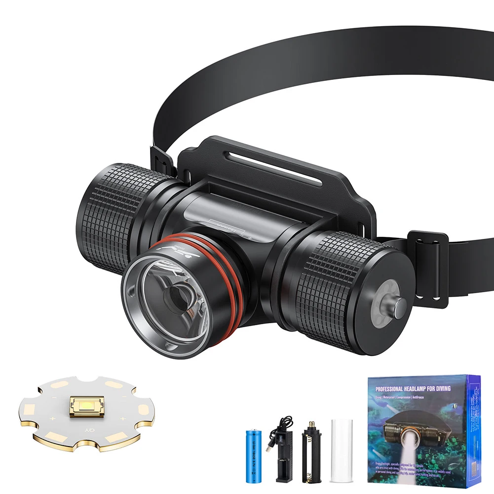 1 Set Diving Headlights Scuba Diving Light Underwater Diving Headlamp IPX8 Waterproof Underwater 40M Four Adjustable Light Modes