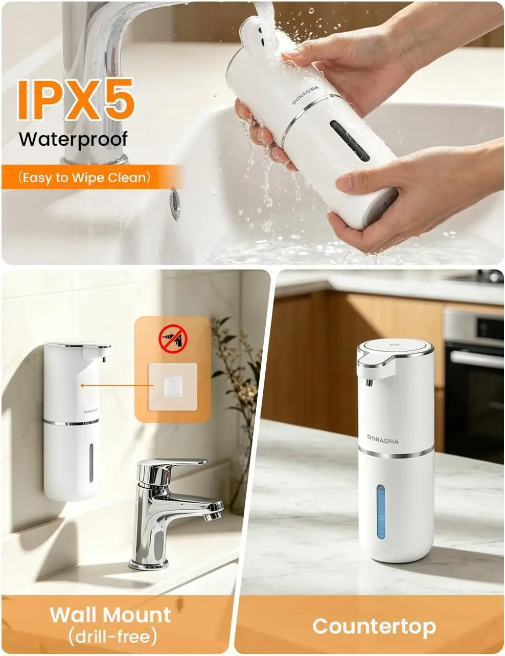 380ML Capacity Light Display 4-Gears Adjustable Foam/Liquid Modes Intelligent Automatic Sense Soap Dispenser Hand Sanitizer Pump view 2