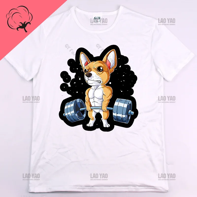 Corgi Fitness Funny Gym Rat  Bodybuilding Crewneck High Quality Cotton T Shirt Men Casual Short Sleeve Oversized image 2