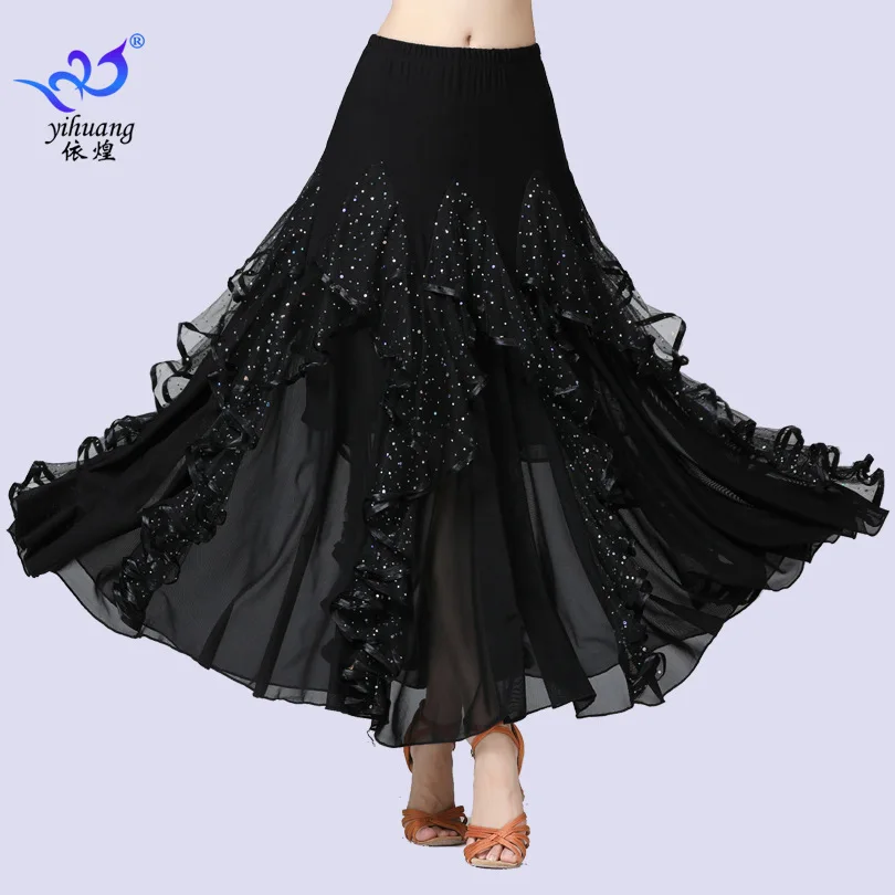 National Standard Dance Skirt Sequined Long Skirt Modern Dance Half Skirt Ballroom Dance Big Swing Skirt Practice Outfit Stage