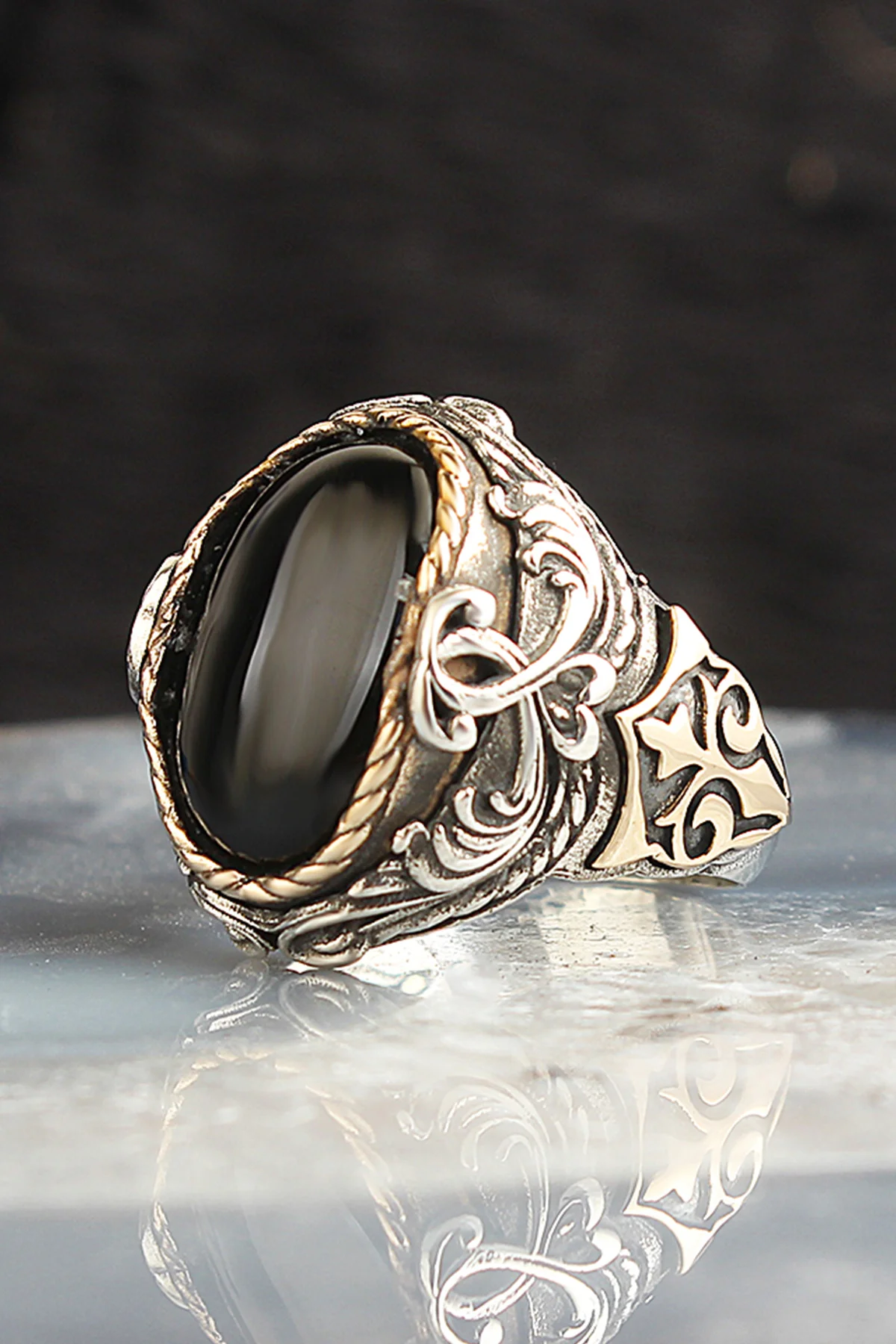 

Onyx Gemstone 925 Sterling Mens Silver Ring