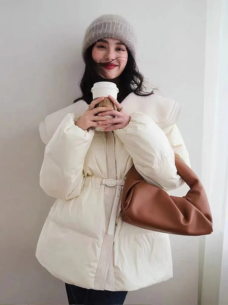 Thicken White Duck Down Jacket for Women\'s High-end Mid Length Down Coats 2024 Winter Korean Fashion Loose Bread Coat Пуховик