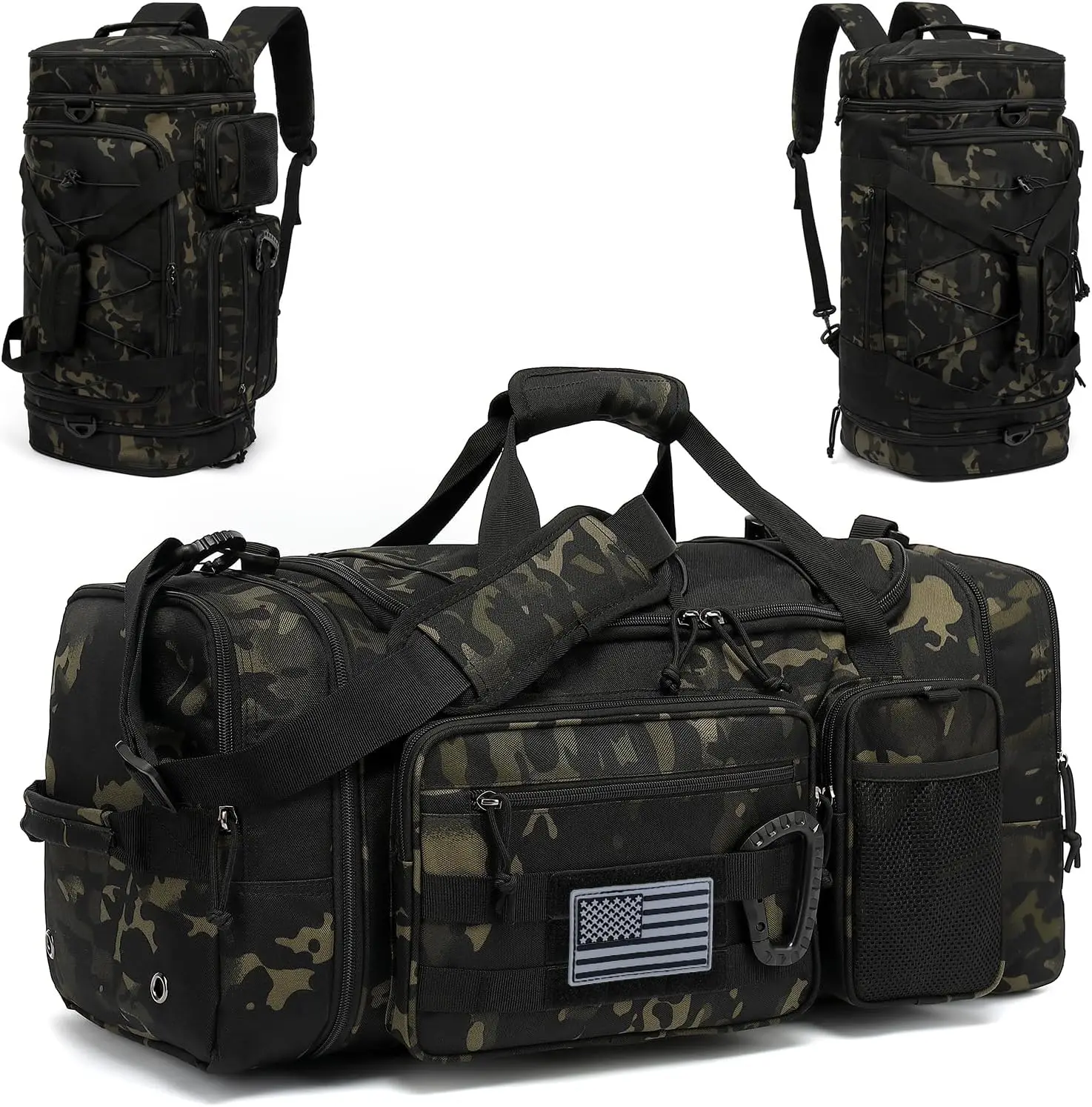 

3-in-1 Expandable Tactical Duffle Backpack 40-45L with Shoe Compartment & Wet Pocket for Travel Gym Sports