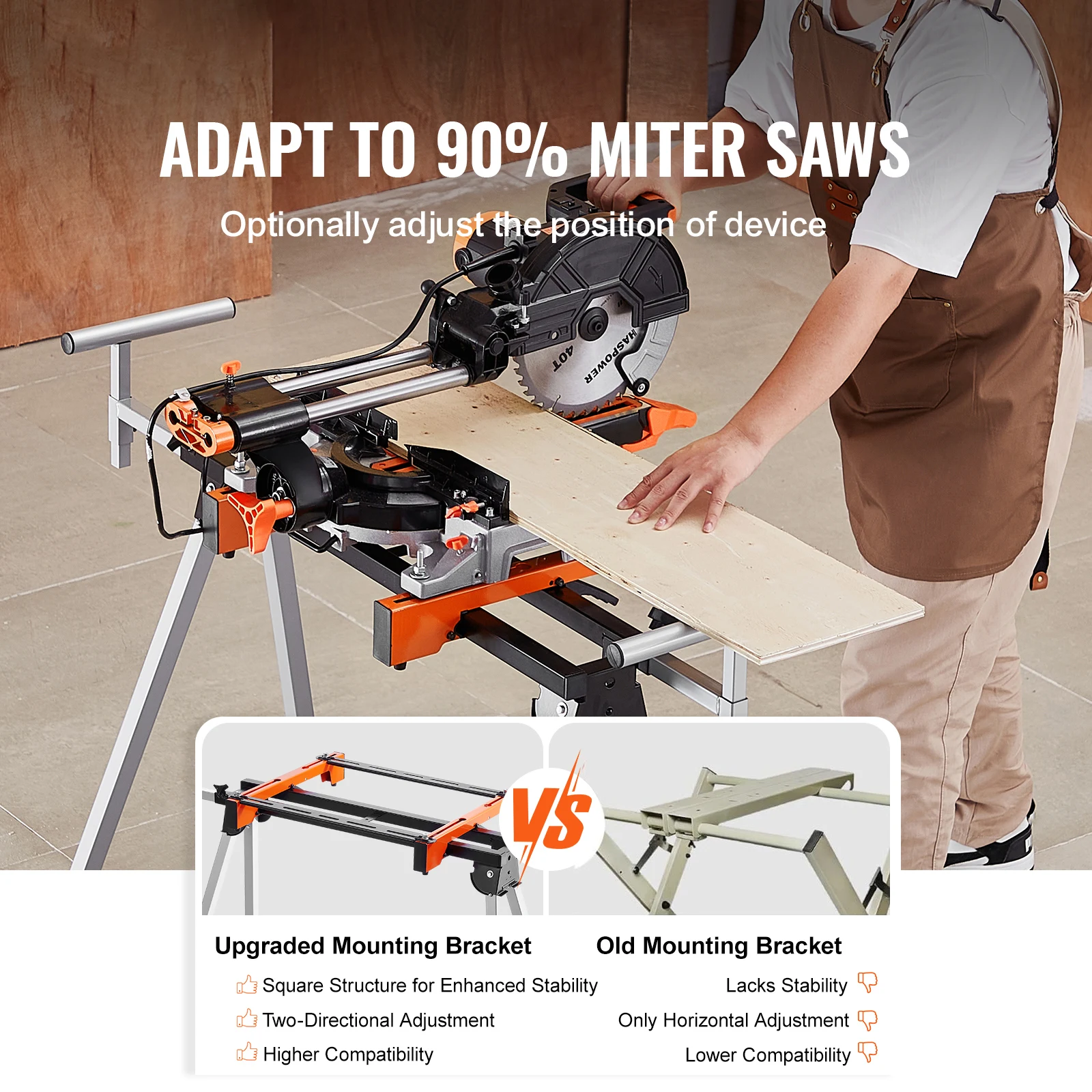 VEVOR Miter Saw Stand Steel Stand for Miter Saw with Mounting Brackets Clamps Folding Miter Saw Stand