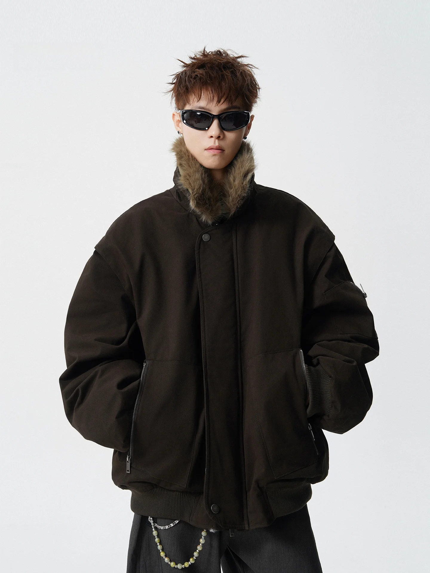 

Winter Thiened Warm Casual Loose Collar Workwear Jaet Men's Cotton Coat with Fur Collar Zipper Closure Long Sve Youth ...