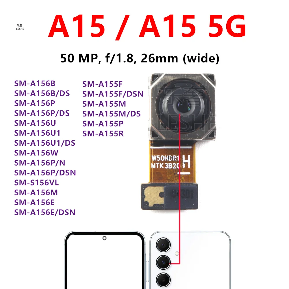 

Основная задняя камера 50 МП для Samsung Galaxy A15 5G 4G A155 A156, модуль задней камеры, запасные части для смартфона