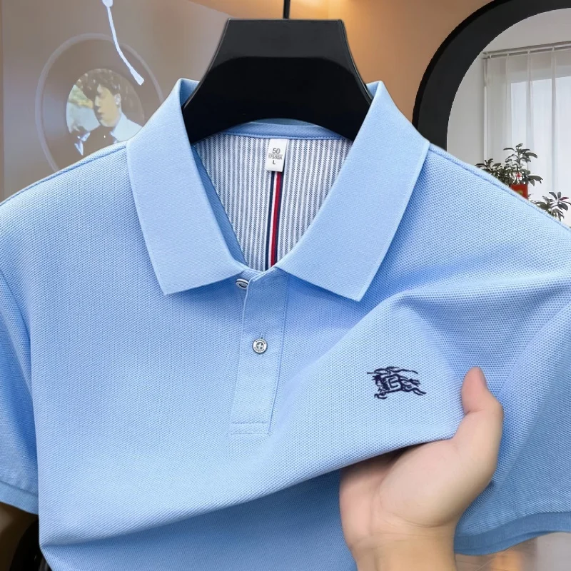

Мужская рубашка-поло из 100% чистого хлопка, высококачественная брендовая модель, летняя, роскошная, модная, с вышивкой в виде боевого коня, для гольфа, повседневная футболка.