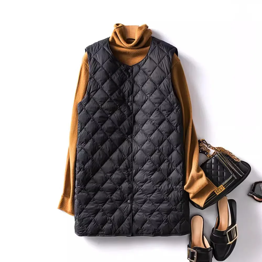 

Autumn and Winter New Women's Down Vest Commuting Round Neck Lightweight White Duck Down Vest
