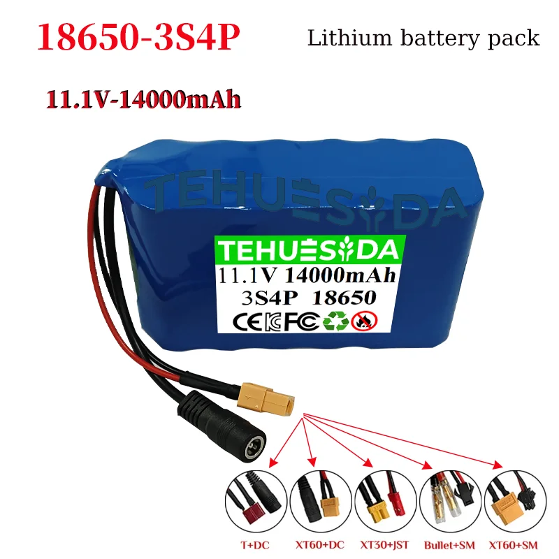 

11.1V 14Ah 3s4p Battery Pack 18650 Lithium Ion 12V 14000mAh DC12.6V Super Large Capacity Rechargeable Battery with BMS + Charger