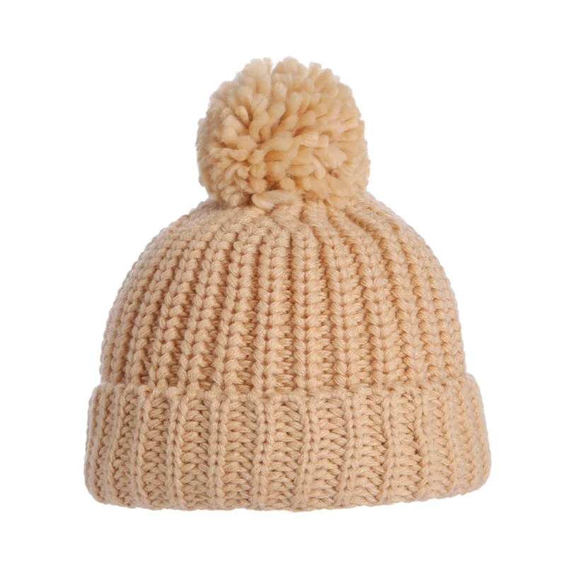 Lioraitiin-Gorro macio e espesso para crianças, chapéu de malha fofo para meninas e meninos, boné quente monocromático, inverno