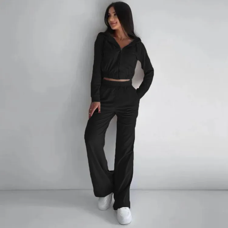 Fashion Casual Hooded Hoodie Sets For Women 2 Pieces New In Matching Long Pants Suit Novelty Outfit Black Tracksuit Clothes Y2k