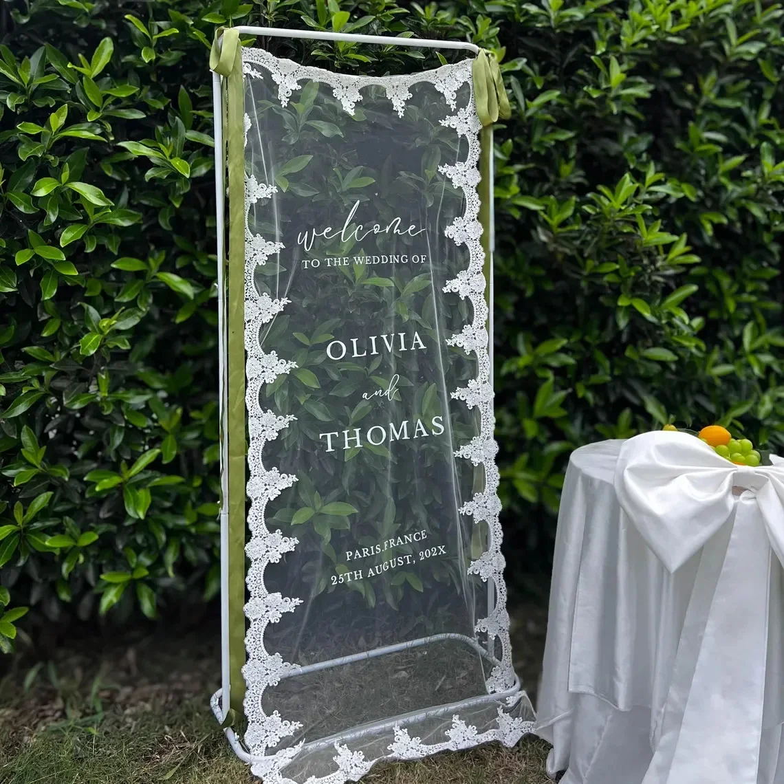 Custom Seating Chart Banner Transparent Lace Personalized Arch Sign Romantic Style Wedding Reception Party Table Layout Decor - view 3