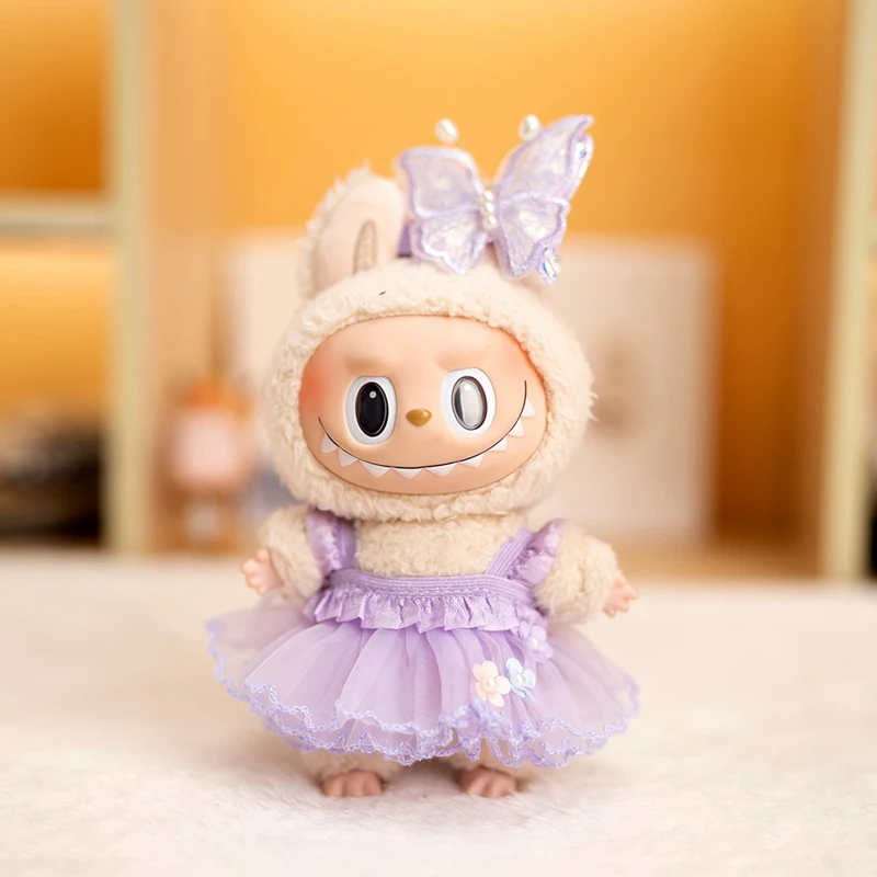 

Милая кукольная одежда Labubu, модная одежда, фиолетовое свадебное платье с бабочкой для куклы 17 см, аксессуары для кукол, коллекционный подарок для ребенка