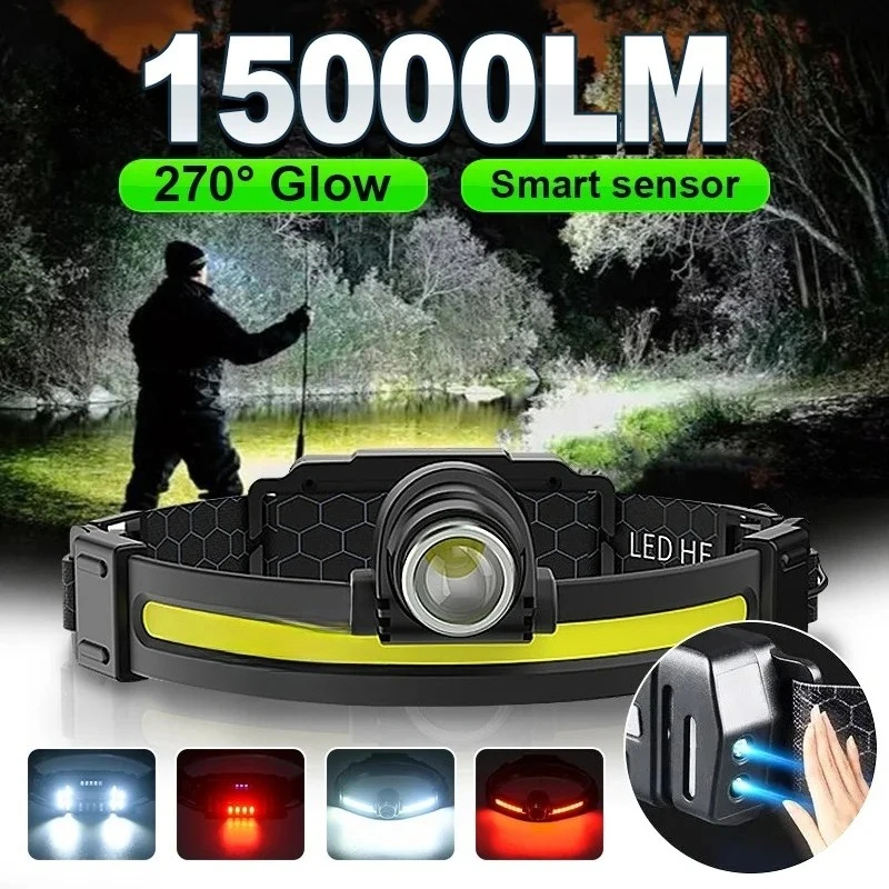 

Rechargeable High Power Headlamp 270°Rotating Zoomable Led Headlight Motion Sensor for Outdoor Camping Fishing Emergency