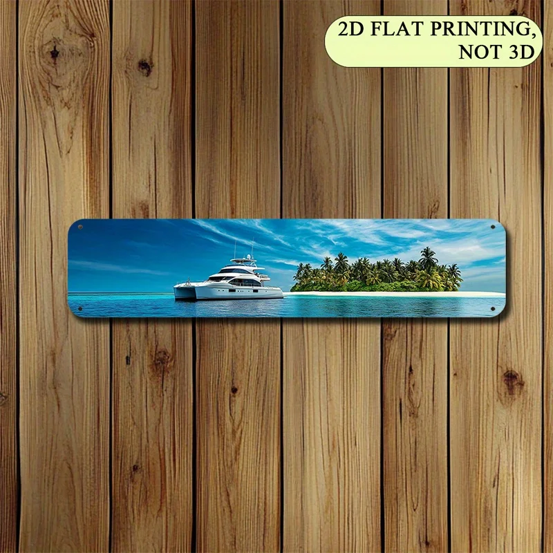 2D Flat - A Sleek Yacht Gliding Over Crystal-Clear Waters Surrounded by Paradise, Perfect for Nautical-Themed Spaces