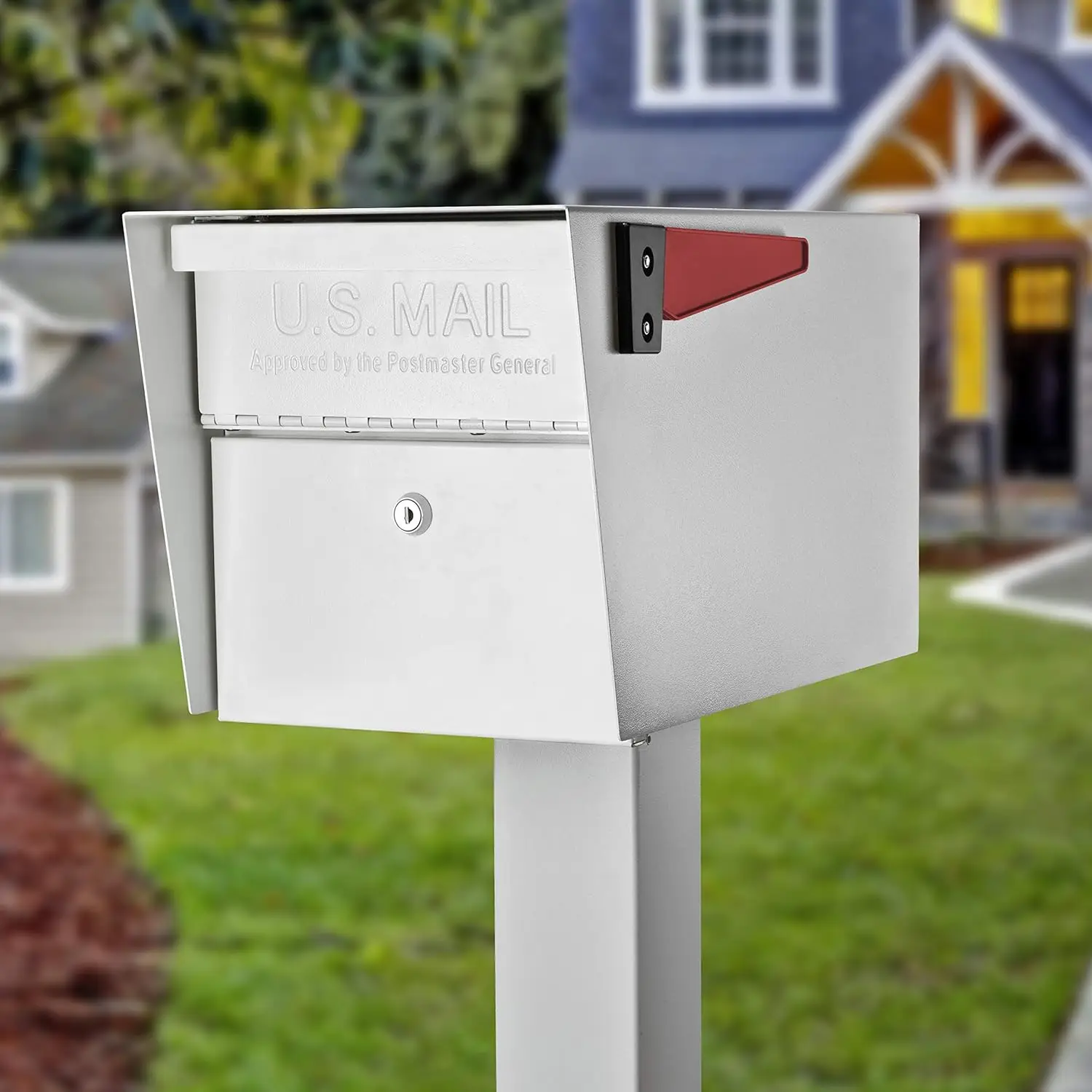 

Mail Boss 7507 Mail Manager Security Locking Mailbox and 7122 Ground Mounting Post Cream White Letter Box