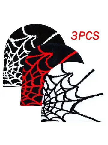 3 pieces of Y2K superhero spider web winter knitted hats - stretchy, lightweight, breathable women's headgear
