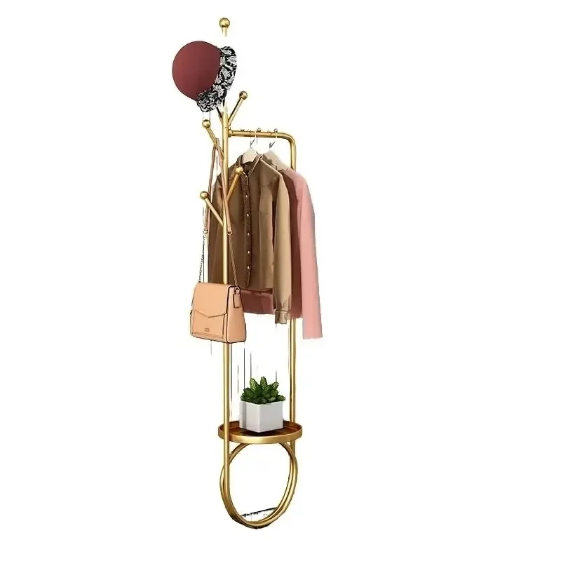 Floor Clothes Hanger Clothing Rack Coat Gold Dry Floor Standing Shoe Garment Standing Library Furniture