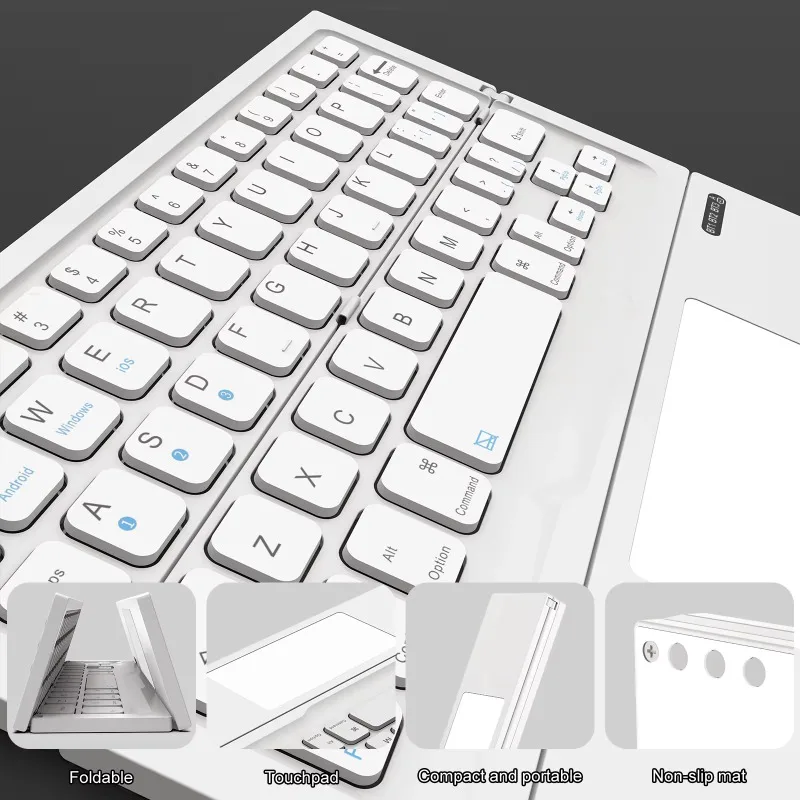 New Foldable Compact USB Wireless BT Keyboard Portable Pocket-Sized Metal Design for iPhone Smartphone Tablet PC