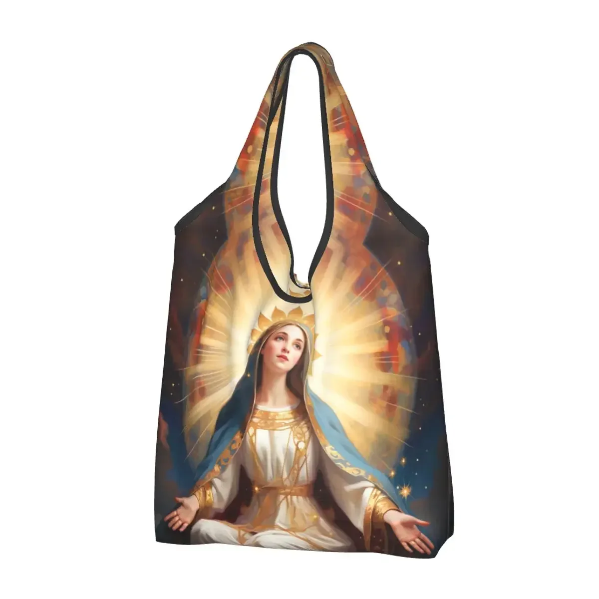 

Reusable Bible Mary The Mother Of God Shopping Bags for Groceries Foldable Catholic Saint Christ Grocery Bags Washable Tote Bags