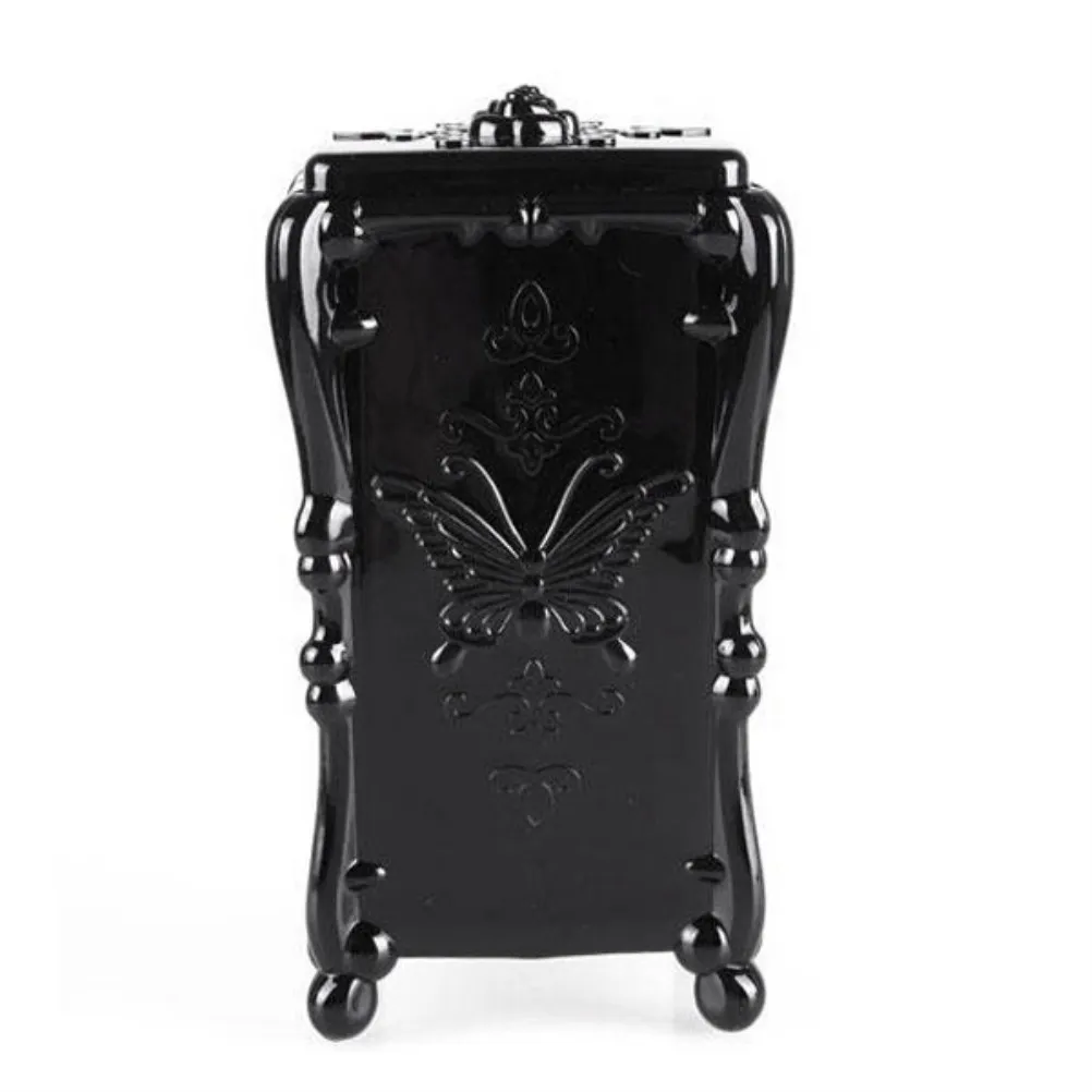 Butterfly Embossed Box Organizer Black Acrylic Cotton Pad Storage Holder Vintage Keeps Makeup Tidy Clean