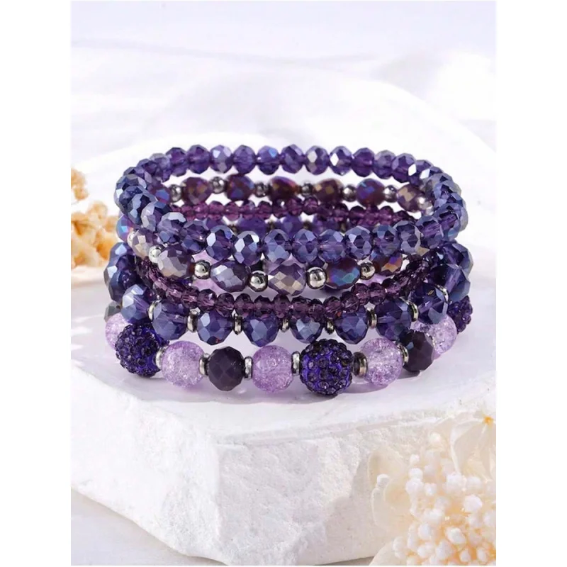 5-7pcs Purple Amethyst Artificial Crystal Bead Bracelet, Inner Peace Healing Bracelet For Him Her,Birthday Gift, For Daily Wear