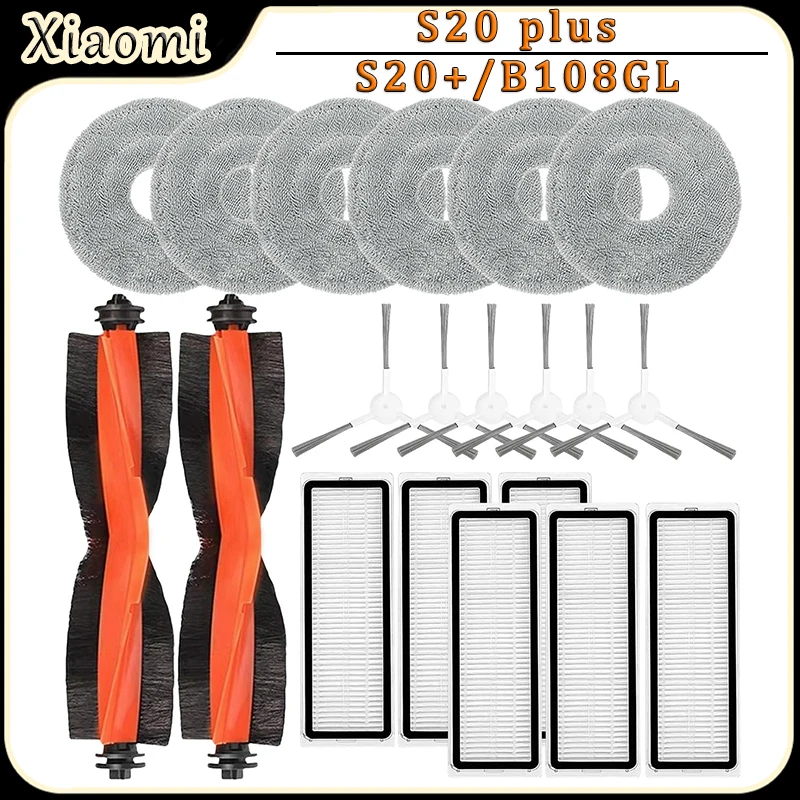 Kit de acessórios para aspirador de pó robô Xiaomi S20 plus/S20+/B108GL, escova principal, filtro HEPA, pano de limpeza, escova lateral, peças de reposição