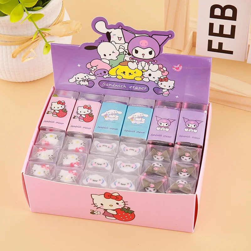 

36 шт./лот Kawaii Sanrio Kuromi Kitty Cinnamoroll ластик милые ластики для письма и рисования карандашные ластики канцелярские принадлежности подарки школьные принадлежности