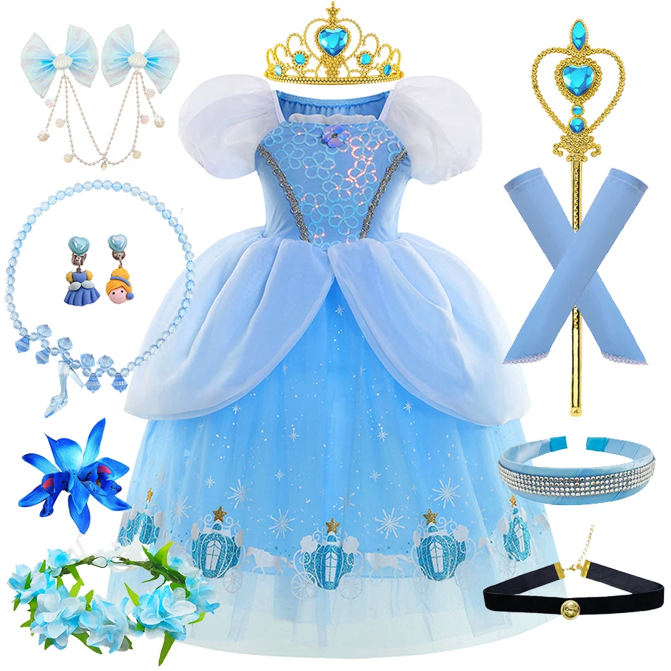 

Girls Cinderella Dress Cosplay Costume Princess Dresses Kids Baby Clothes Christmas Carnival Birthday Party Ball Gown 2-10 Years