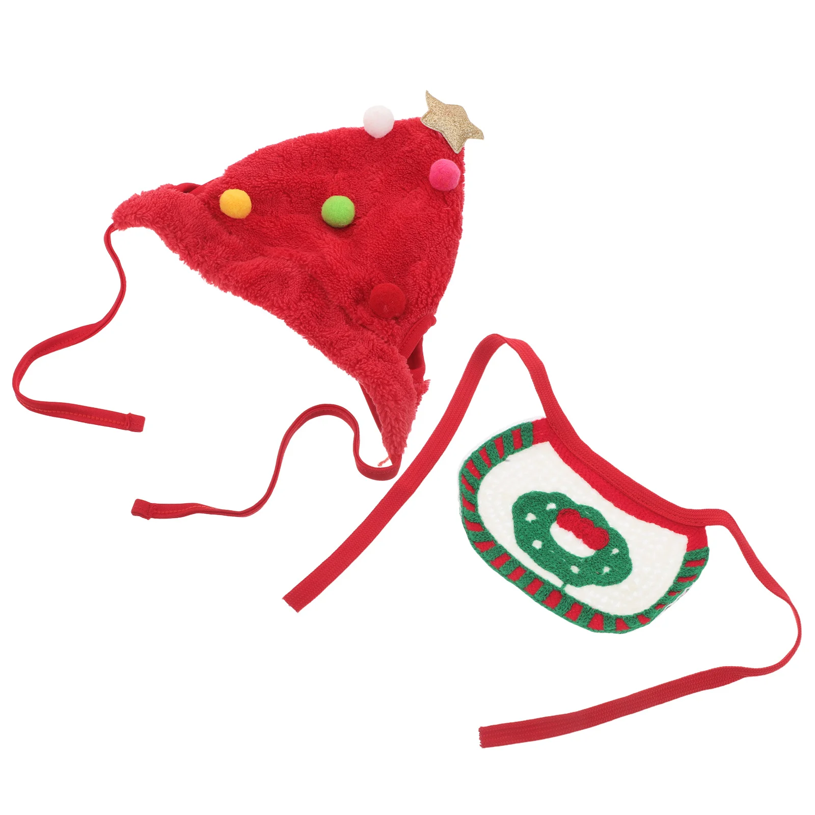 

1Set Pet Christmas Hat Bandana Small Dogs Cats Xmas Costume Winter Knitted Beanie Photo Props Holiday Party Puppy Outfit
