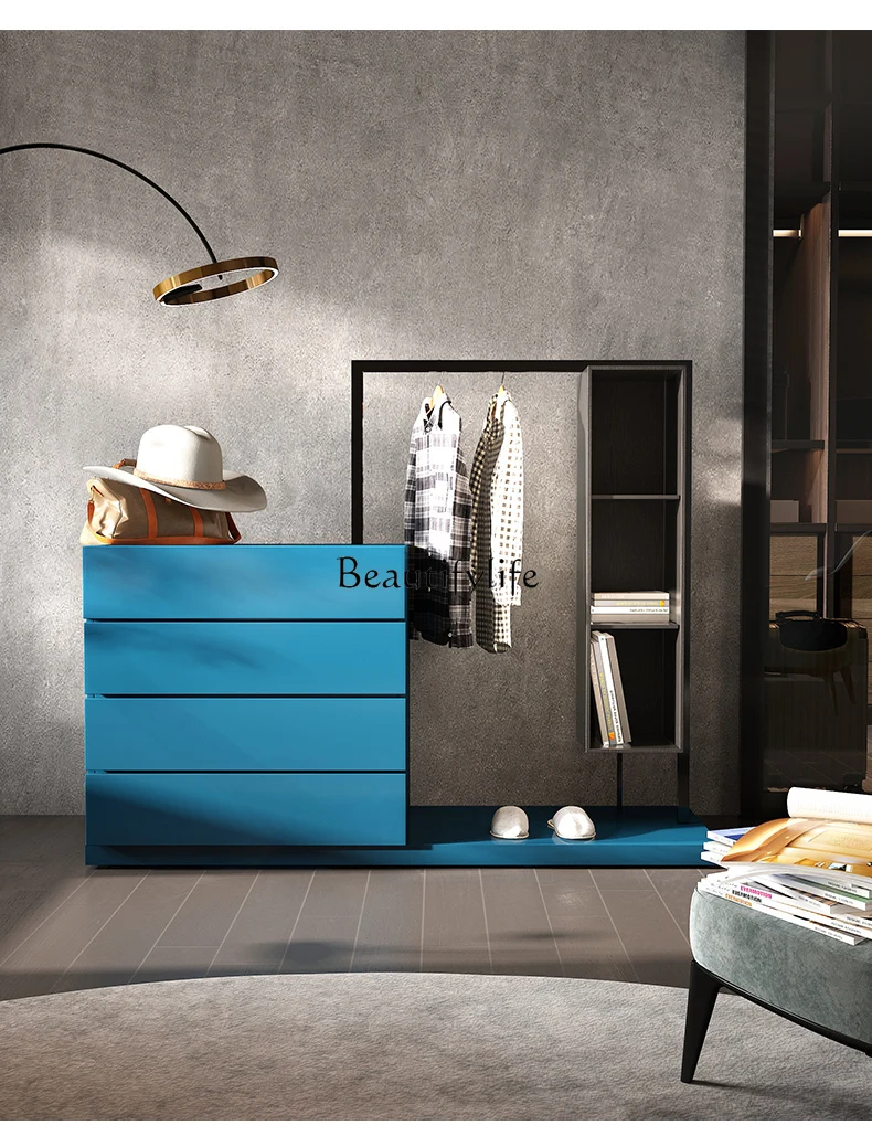 

5Italian minimalist chest, coat rack integrated, clothes rack at the end of the bedroom bed