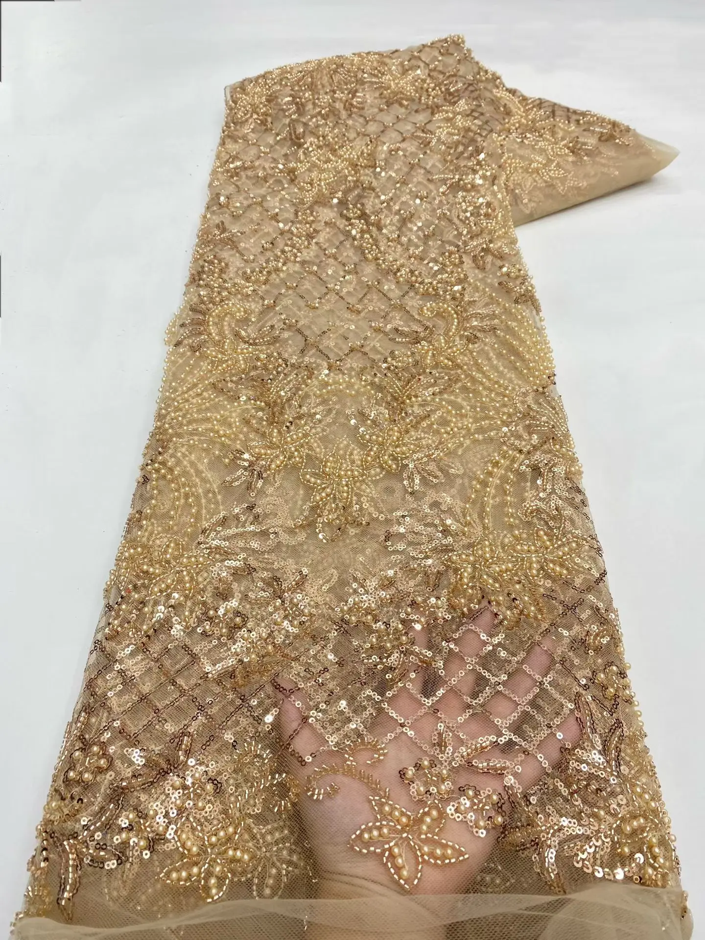 

Нигерийский тюль, кружевная ткань для жениха с бусинами, 2026, высокое качество, роскошные африканские блестки, французское сетчатое кружево для свадебной вечеринки